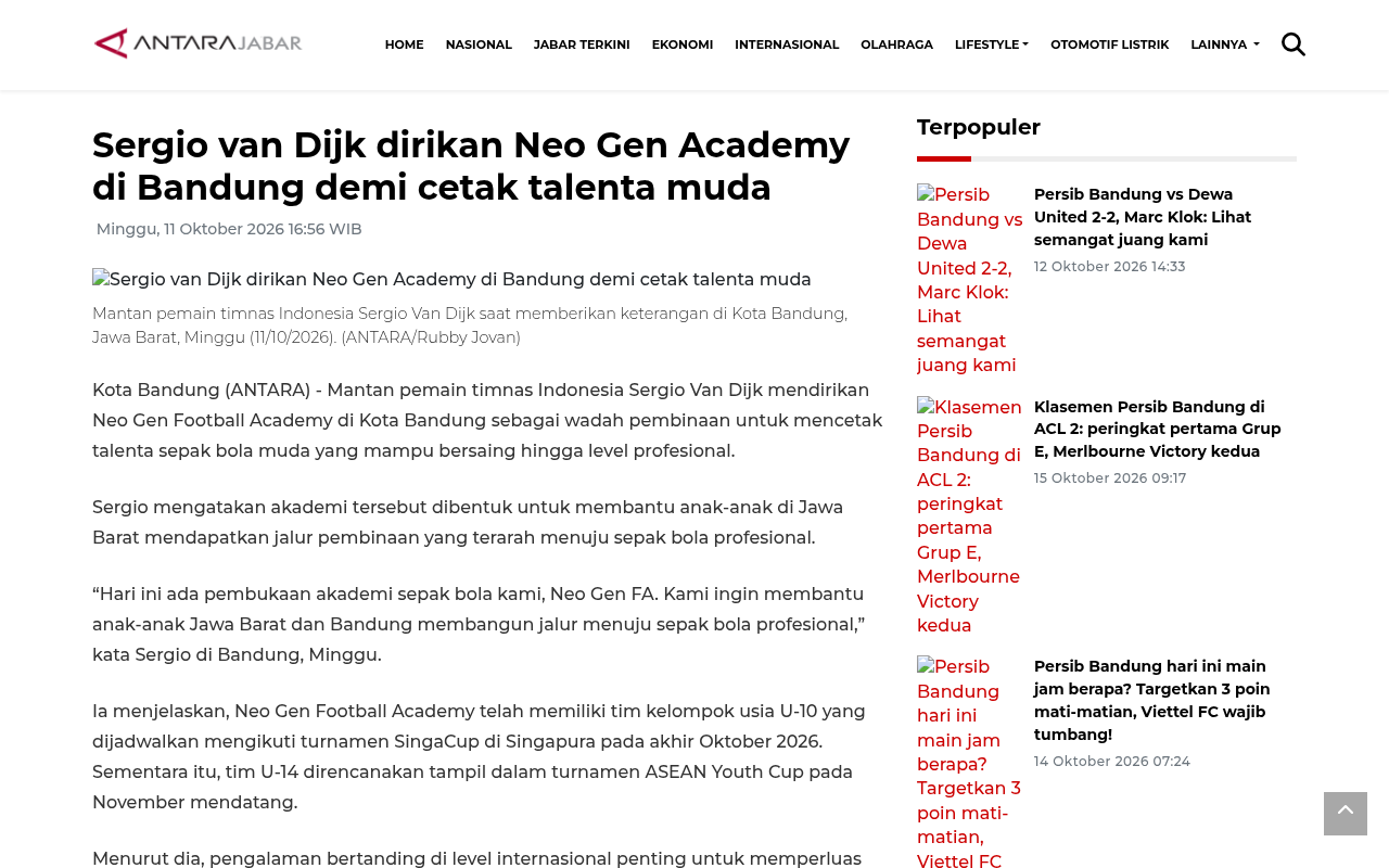 Sergio van Dijk Founds Neo Gen Academy in Bandung to Produce Young Talent - ANTARA News Jawa Barat - screenshot of article on ANTARA News Jawa Barat