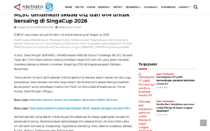 MLSC Announces U12 and U14 Squads to Compete at SingaCup 2026 - ANTARA - screenshot of article on ANTARA News