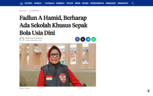 Fadlun A Hamid Hopes for a Dedicated Football School for Young Players - Harian Mercusuar - screenshot of article on Harian Mercusuar