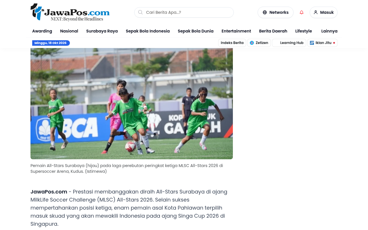 PSSI Eyes 2035 Women's World Cup, Six Surabaya Players Make the Cut for Singa Cup 2026 - Jawa Pos - screenshot of article on Jawa Pos