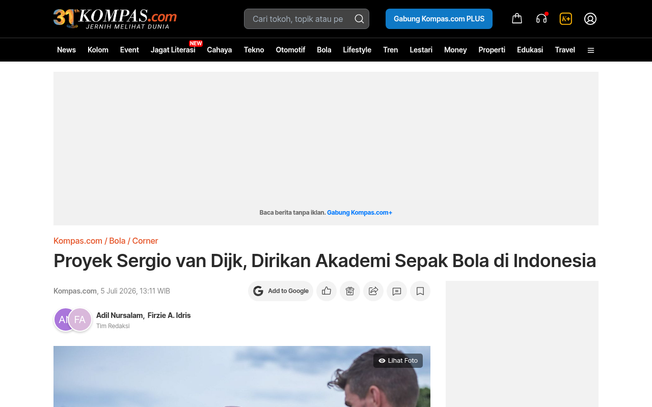 Sergio van Dijk's Project: Founding a Football Academy in Indonesia - Kompas.com - screenshot of article on Kompas.com