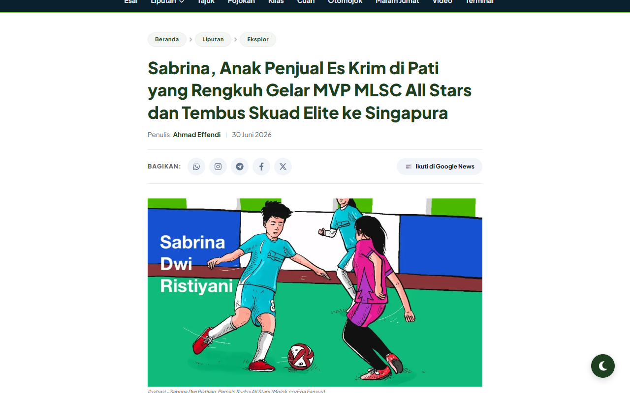 The Best Player of MLSC All Stars 2026 Is an Ice-Cream Seller's Daughter From Pati and a Die-Hard Ronaldo Fan - Mojok - screenshot of article on Mojok