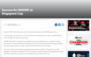 Success for NNSWF at Singapore Cup - Northern NSW Football - screenshot of article on Northern NSW Football
