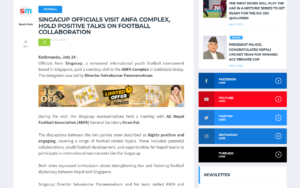 Singacup Officials Visit ANFA Complex, Hold Positive Talks on Football Collaboration - SportsMala - screenshot of article on SportsMala