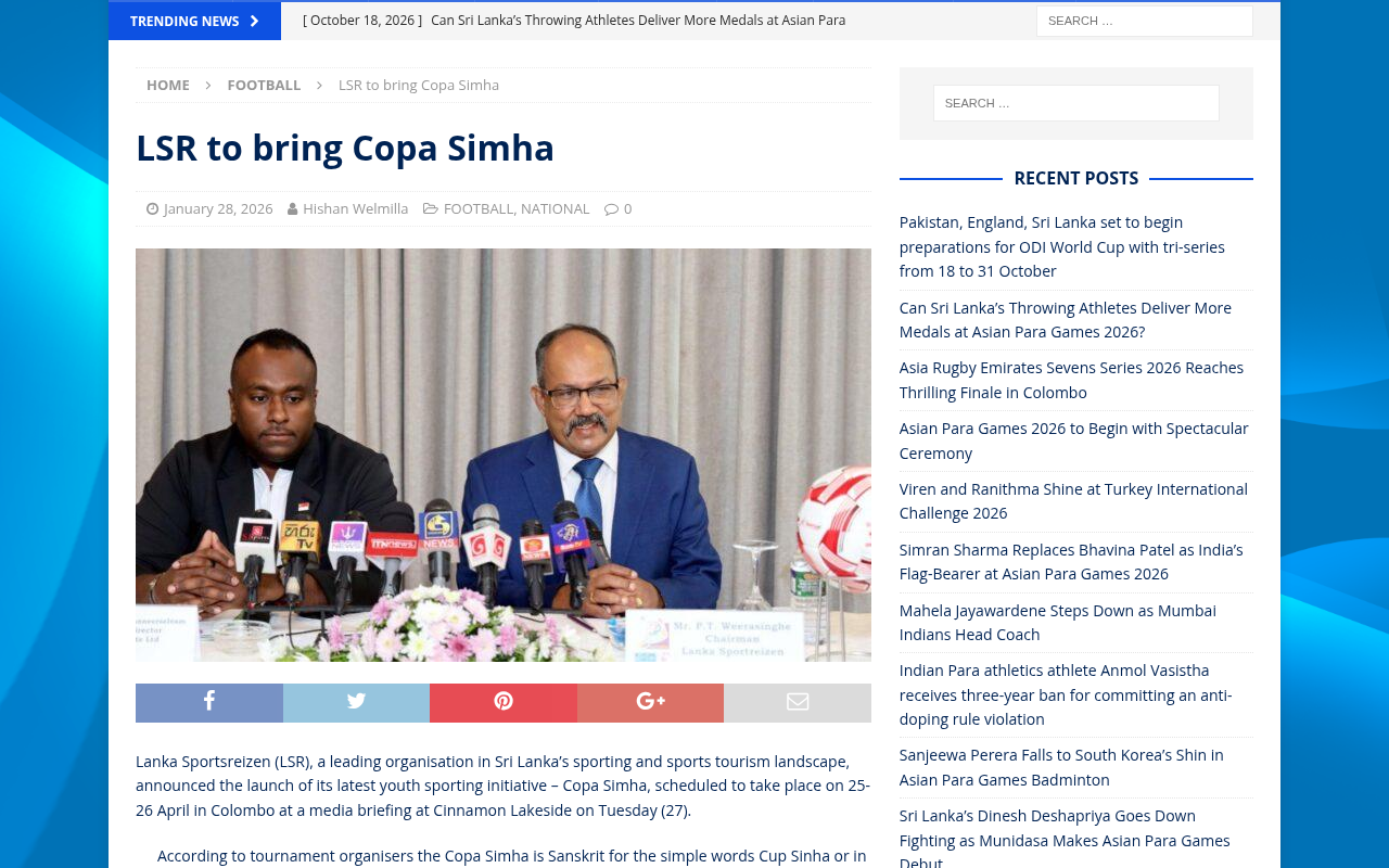 LSR to Bring Copa Simha - SriLankaSports.com - screenshot of article on SriLankaSports.com