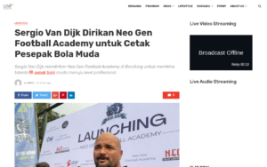 Sergio Van Dijk Founds Neo Gen Football Academy to Nurture Young Footballers - screenshot of article on Star Jogja FM