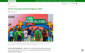 MLSC Announces SingaCup 2026 Squad - Sudutpandang.id - screenshot of article on Sudutpandang.id