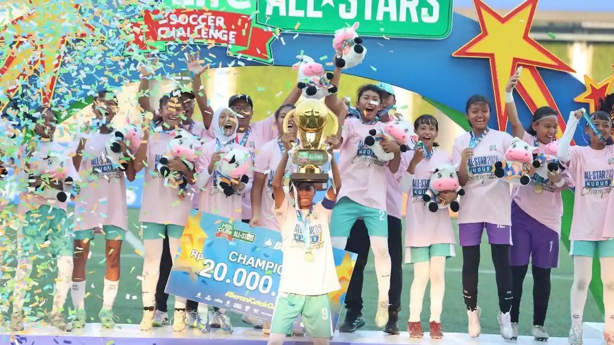 All-Stars Kudus players celebrating their MilkLife Soccer Challenge title