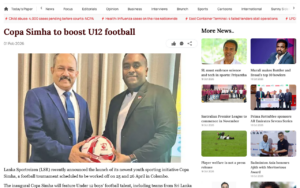 Copa Simha to Boost U12 Football - The Morning - screenshot of article on The Morning (Sri Lanka)
