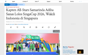 All-Stars Samarinda Captain Adiba Sanas Makes SingaCup 2026, Will Represent Indonesia in Singapore - Tribun Kaltim - screenshot of article on Tribun Kaltim