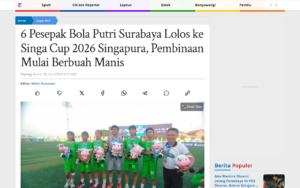 6 Surabaya Women's Footballers Qualify for Singa Cup 2026 in Singapore, Development Starting to Bear Fruit - Tribun Surabaya - screenshot of article on Tribun Surabaya (Surya)