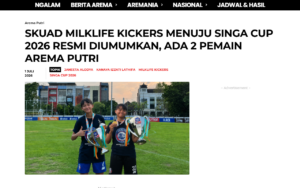 MilkLife Kickers Squad for Singa Cup 2026 Officially Announced, Two Arema Putri Players Included - WeAreMania - screenshot of article on WeAreMania